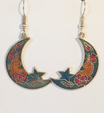 Unicorn on Moon Dangle Earrings Stefano Vintage ( new ) Cloisonne silver plate Factory Prices