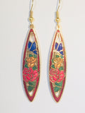 Flowers and Butterfly Earrings. Stefano Vintage (new) cloisonne dangle earrings, gold plate Factory Direct  Collectible