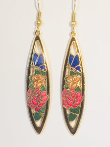 Flowers and Butterfly Earrings. Stefano Vintage (new) cloisonne dangle earrings, gold plate Factory Direct  Collectible