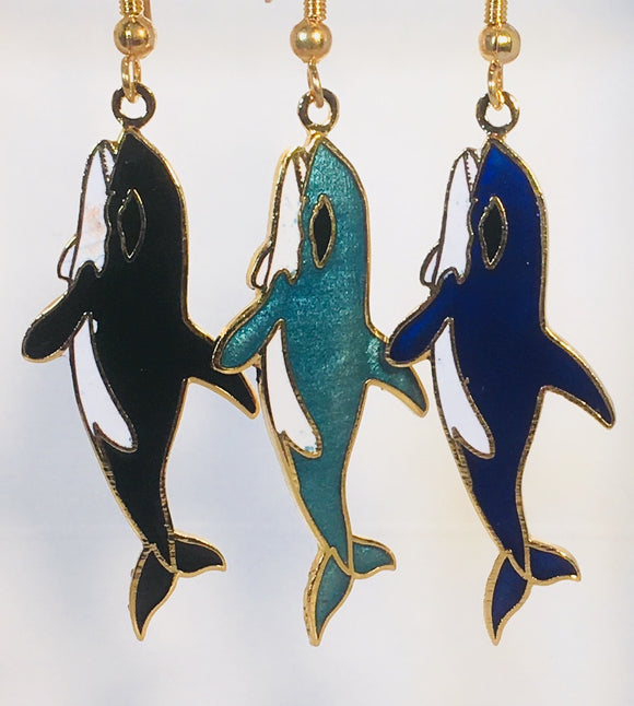Whale Earrings Stefano Vintage ( new ) Cloisonne dangle earrings, gold plate Factory Prices Collectible