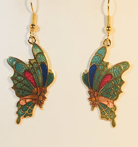 Butterfly Dangle Earrings Stefano Vintage Cloisonne (new) gold plate Factory Prices