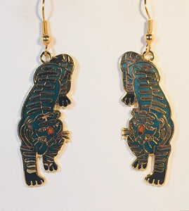 Tiger Dangle Earrings Stefano Vintage ( new ) Cloisonne gold plate Factory Prices