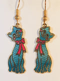 Happy Cat Earrings. Stefano Vintage ( new ) Cloisonne dangle earrings, gold plate Factory Prices Collectible