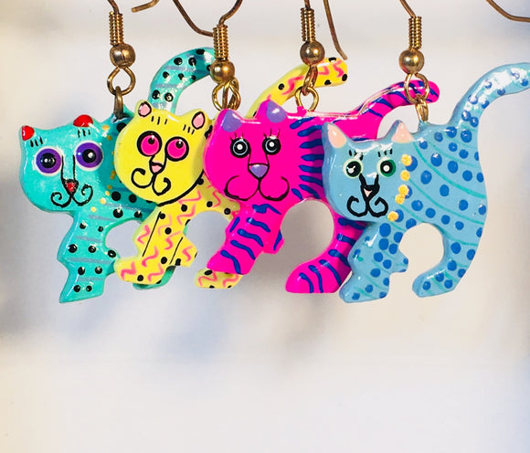 Whimsical Cat Dangle Earrings Handmade by Stefano Bali Artisans Vintage  Factory Prices Collectible