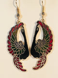 Small Peacock Earrings Stefano Vintage (new) cloisonne dangle earrings, gold plate Collectible