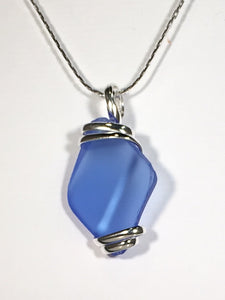 Light Blue Seaglass 18" Pendant Necklace silver plated