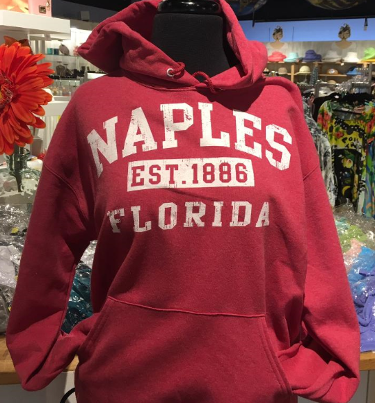 Naples Florida Adult Heather Red Heavy Weight Hooded Sweat Shirt  A Great Florida Souvenir