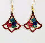 Stefano Vintage Cloisonne dangle earrings, butterflies and flowers, gold plate, Collectible