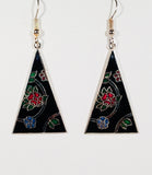 Floral Pyramid Earrings Stefano Vintage (new) cloisonne dangle silver plate Factory Prices  Collectible