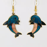 Dolphin Earrings. Stefano Vintage ( new ) Cloisonne dangle earrings, gold plate Factory Prices Collectible