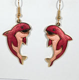 Orca Whale Earrings. Stefano Vintage ( new ) Cloisonne dangle (drop) earrings, gold plate
