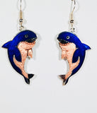 Orca Whale Earrings. Stefano Vintage ( new ) Cloisonne dangle (drop) earrings, silver plate