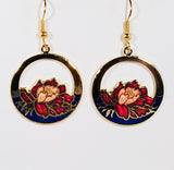 Round Floral Earrings Stefano Vintage ( new ) Cloisonne dangle (drop) gold plate Collectible