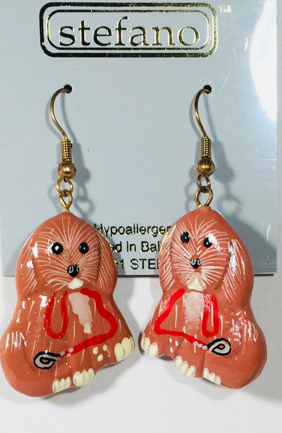 Brown Dog Dangle Earrings Handmade by Stefano Bali Artisans Factory Prices Collectible