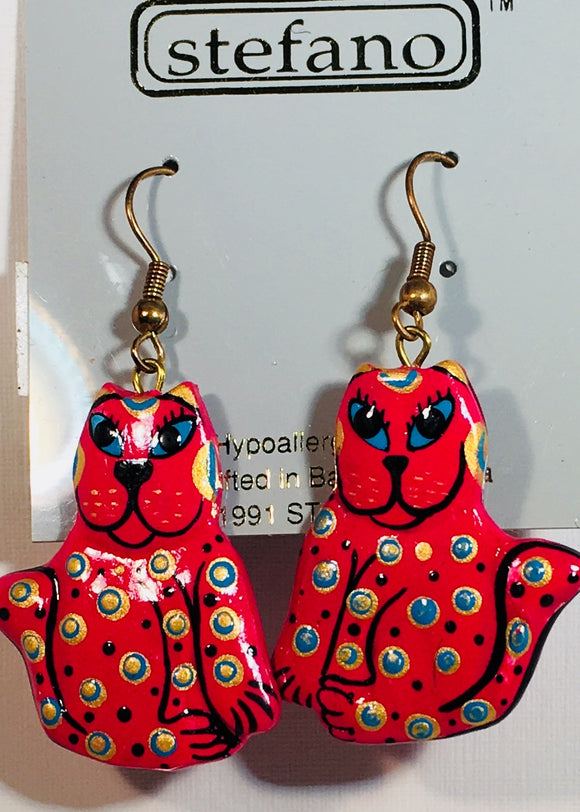 Pattie Cat Dangle Earrings Handmade by Stefano Bali Artisans Vintage Factory Prices Collectible