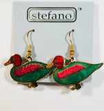 Duck Earrings. Stefano Vintage (new) cloisonne dangle (drop) earrings, gold plate Factory Prices Collectible