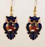 Owl Dangle Earrings Stefano Vintage (new) cloisonne gold plate Factory Prices