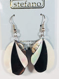 Mother of Pearl Dangle Earrings Black & White Handmade by Stefano Bali Artisans Vintage Factory Prices Collectible