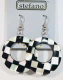 Mother of Pearl Round Dangle Earrings Black & White Handmade by Stefano Bali Artisans Vintage Factory Prices Collectible