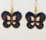 Butterfly Stefano Vintage (new) cloisonne dangle earrings gold plate Factory Direct Collectible