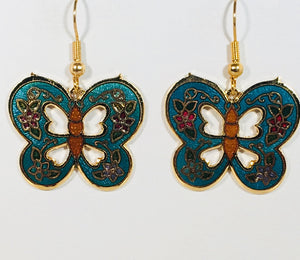 Butterfly Stefano Vintage (new) cloisonne dangle earrings gold plate Factory Direct Collectible