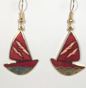 Sailboat Dangle Earrings Stefano Vintage (new) Cloisonne gold plate Factory Prices