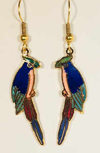Margaritaville Small Parrot Stefano Vintage (new) cloisonne dangle earrings, gold plate Collectible