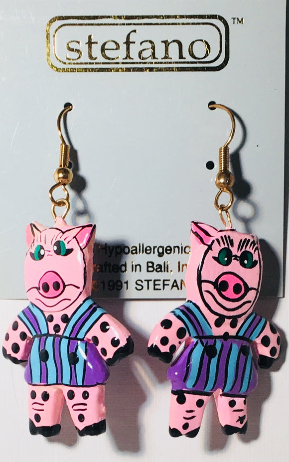 Pink Pig Earrings Handmade by Stefano Bali Artisans Factory Prices Collectible