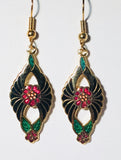 Floral Dangle Earrings Stefano Vintage (new) cloisonne gold plate Factory Direct Collectible