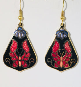Butterfly Earrings Stefano Vintage (new) cloisonne dangle earrings, gold plate Factory Prices Collectible