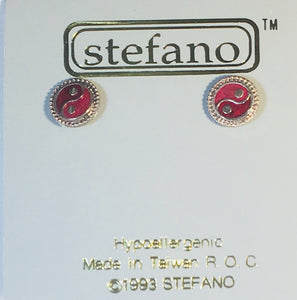 Yin Yang Stefano Post Earrings Vintage ( new ) Cloisonne silver plate Factory Prices Collectible