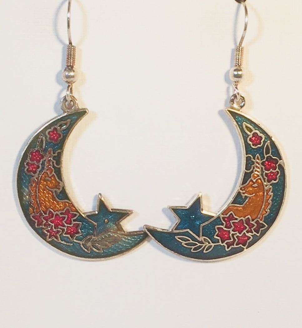 Unicorn on Moon Dangle Earrings Stefano Vintage ( new