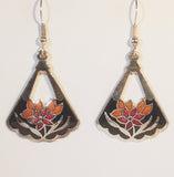 Flower Triangle Stefano Earrings Vintage ( new ) Cloisonne dangle silver plate Factory Prices Collectible