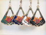 Flower Triangle Stefano Earrings Vintage ( new ) Cloisonne dangle silver plate Factory Prices Collectible