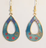 Oval Butterfly Floral Earrings Stefano Vintage ( new ) Cloisonne dangle (drop) gold plate Collectible