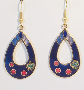 Oval Butterfly Floral Earrings Stefano Vintage ( new ) Cloisonne dangle (drop) gold plate Collectible