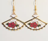Floral Fan Stefano Vintage (new) cloisonne dangle earrings, gold plate Factory Prices Collectible