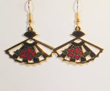 Floral Fan Stefano Vintage (new) cloisonne dangle earrings, gold plate Factory Prices Collectible