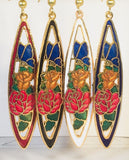 Flowers and Butterfly Earrings. Stefano Vintage (new) cloisonne dangle earrings, gold plate Factory Direct  Collectible