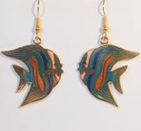Tropical Fish Dangle Earrings Stefano Vintage new Cloisonne gold plate Factory Prices Collectible