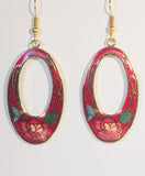 Oval Butterfly & Flower Earrings. Stefano Vintage (new) cloisonne dangle earrings, gold plate Collectible
