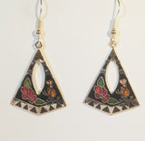 Floral Pyramid Stefano Earrings Vintage ( new ) Cloisonne dangle silver plate Factory Prices Collectible