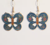 Butterfly Stefano Vintage (new) cloisonne dangle earrings silver plate Factory Direct Collectible