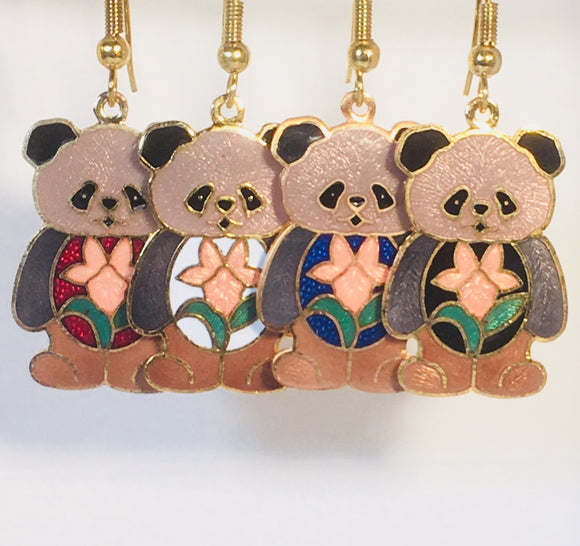Panda Bear Dangle Earrings Stefano Vintage Cloisonee new gold plate Factory Prices
