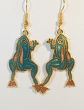Frog Earrings Stefano Vintage ( new ) Cloisonne dangle (drop) gold plate Collectible