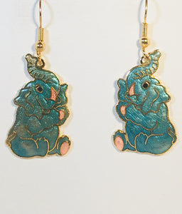 Happy Elephant Stefano Earrings Vintage ( new ) Cloisonne dangle gold plate Factory Prices Collectible