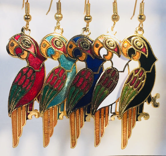 Margaritaville Parrot Dangle Earrings Stefano Vintage (new) cloisonne gold plate Factory Prices Collectible