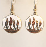 Southwest Feather Round Earrings Stefano Vintage ( new ) Cloisonne dangle (drop) gold plate Collectible