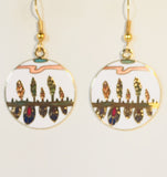 Southwest Mirror Round Earrings  Stefano Vintage ( new ) Cloisonne dangle (drop) gold plate Collectible
