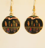Southwest Mirror Round Earrings  Stefano Vintage ( new ) Cloisonne dangle (drop) gold plate Collectible
